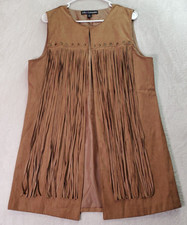 Lily & Lavender Vest Womens Medium Brown Western Fringe Sleeveless Open Front
