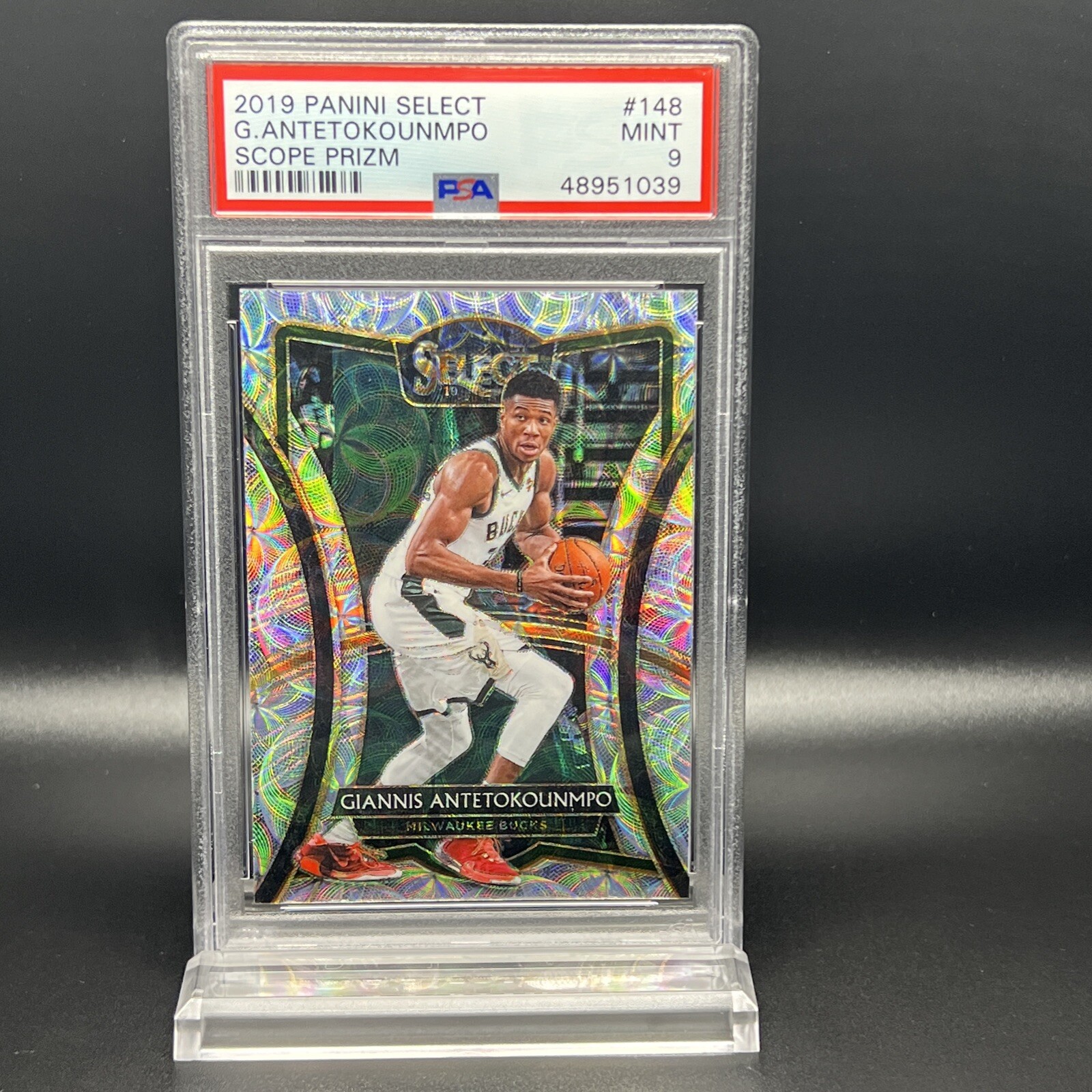 2019 Panini Select #148 Scope Prizm Premier Level Giannis Antetokounmpo PSA 9