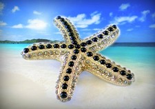 RHINESTONE  BEAD SILVER STARFISH BROOCH PIN OCEAN BEACH SUMMER SEA LIFE MERMAID