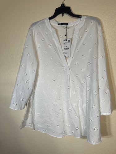 Neu Zara bestickte Öse Übergröße Bluse 8154/303 weißes Damenhemd Baumwolle - Bild 3 von 4