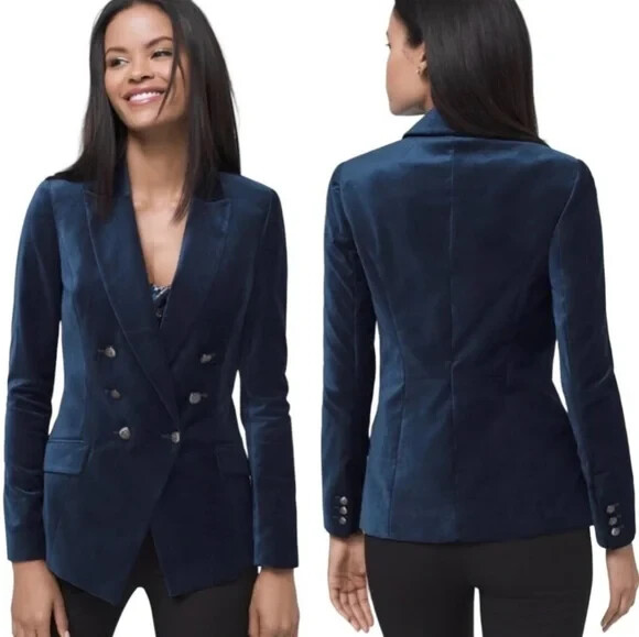NEW White House Black Market Velvet Trophy Blazer Jacket River Teal Blue  Size 00
