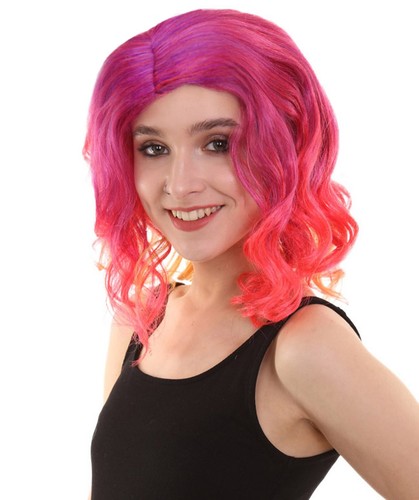 Women's Red Color Curly Shoulder Length Trendy Sunset Soiree Wig HW-6744 - Picture 2 of 9