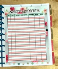 Checkbook Register Two Sided Dashboard for use with the BIG Happy Planner