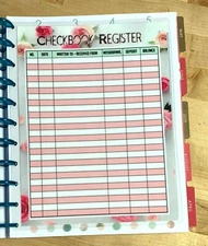 Checkbook Register Two Sided Dashboard for use with the BIG Happy Planner