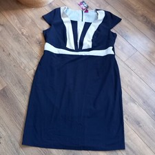 MAGISCULPT Cream Blue Dress Bodycon Smart  UK 26 EU 54 US 22 Plus Size Stretchy