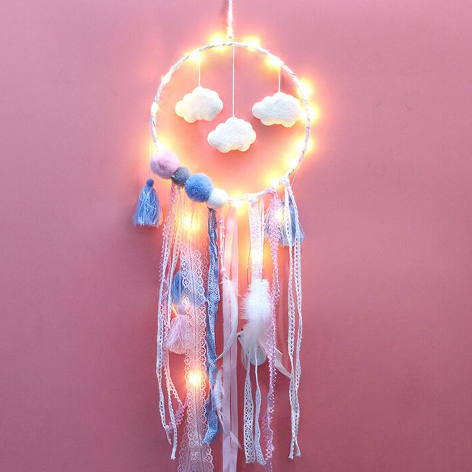 Pink Cloud LED Dream Catcher Baby Blue Pink Light up Room Decor Nursery Mobile-image