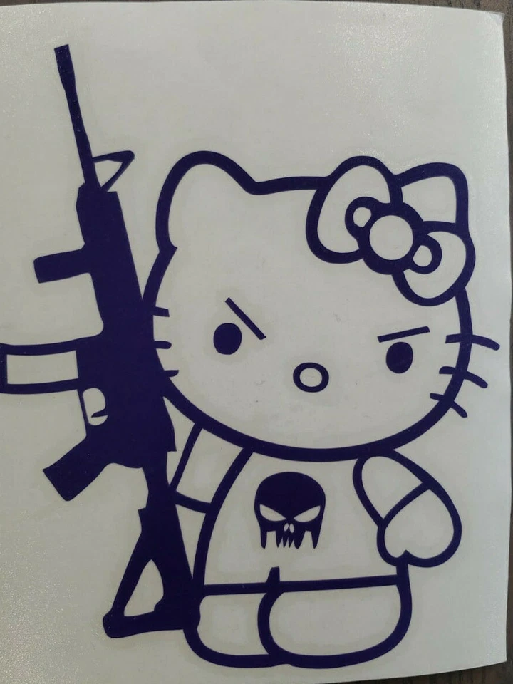 ORACLE HELLO KITTY Punisher AK 47 die cut Vinyl car decal sticker black
