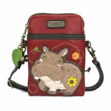 NEW CHALA BURGUNDY TAN HIPPO CELL PHONE CROSSBODY PURSE ADJUSTABLE STRAP FLOWER