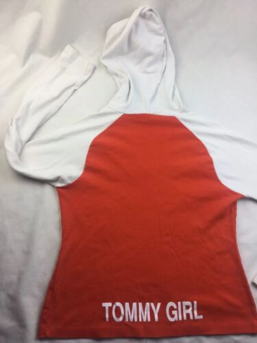 Tommy Jeans Orange Girl Hooded Top Shirt EUC Size XL Flaws - Afbeelding 1 van 10