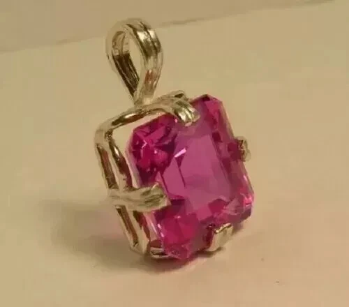 14K Yellow Gold Plated 18" 2Ct Princess Cut Lab-Created Pink Ruby Women Pendant - Image 2 of 4