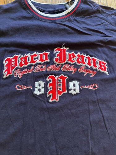 Neu Vintage Paco Jeans Shirt Erwachsene XXL blau Pullover Logo Urban Street neu mit Etikett - Bild 2 von 6