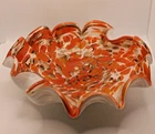 Vtg Fratelli Toso Murano Orange Aventurine White Cased Art Glass Ashtray Bowl