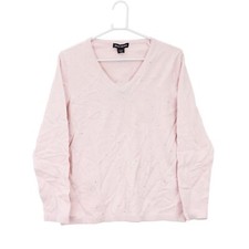 DKNY Jeans Women's Rhinestone Embellished Sweater, Iconic Blush Pink , XX-LARGE