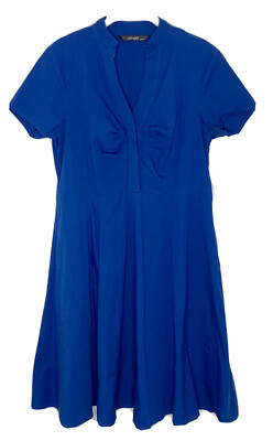 eshakti fit and flare dress eshakti Custom Womens Cobalt Blue Cotton Fit & Flare Midi Dress W/ Pockets  Sz 10