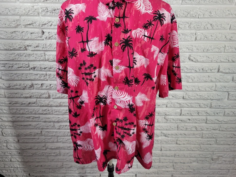 Haband Mens Shirt 3X Short Sleeve Pink Tropical Pocket Button Up Collar Casual - Image 4 of 4