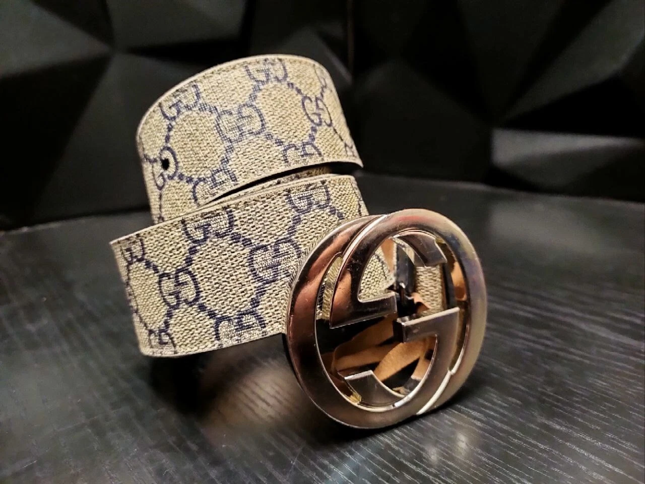 Gucci ceinture G imbriquée toile et cuir taille 90