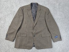 Stafford Blazer Men Sz 48 Reg Classic Fit Brown Houndstooth 100 Wool Preppy Ivy