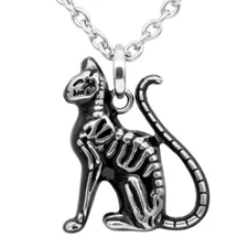 Mini Black Cat Skeleton Necklace Feral Bones Pendant Stainless Steel By Controse