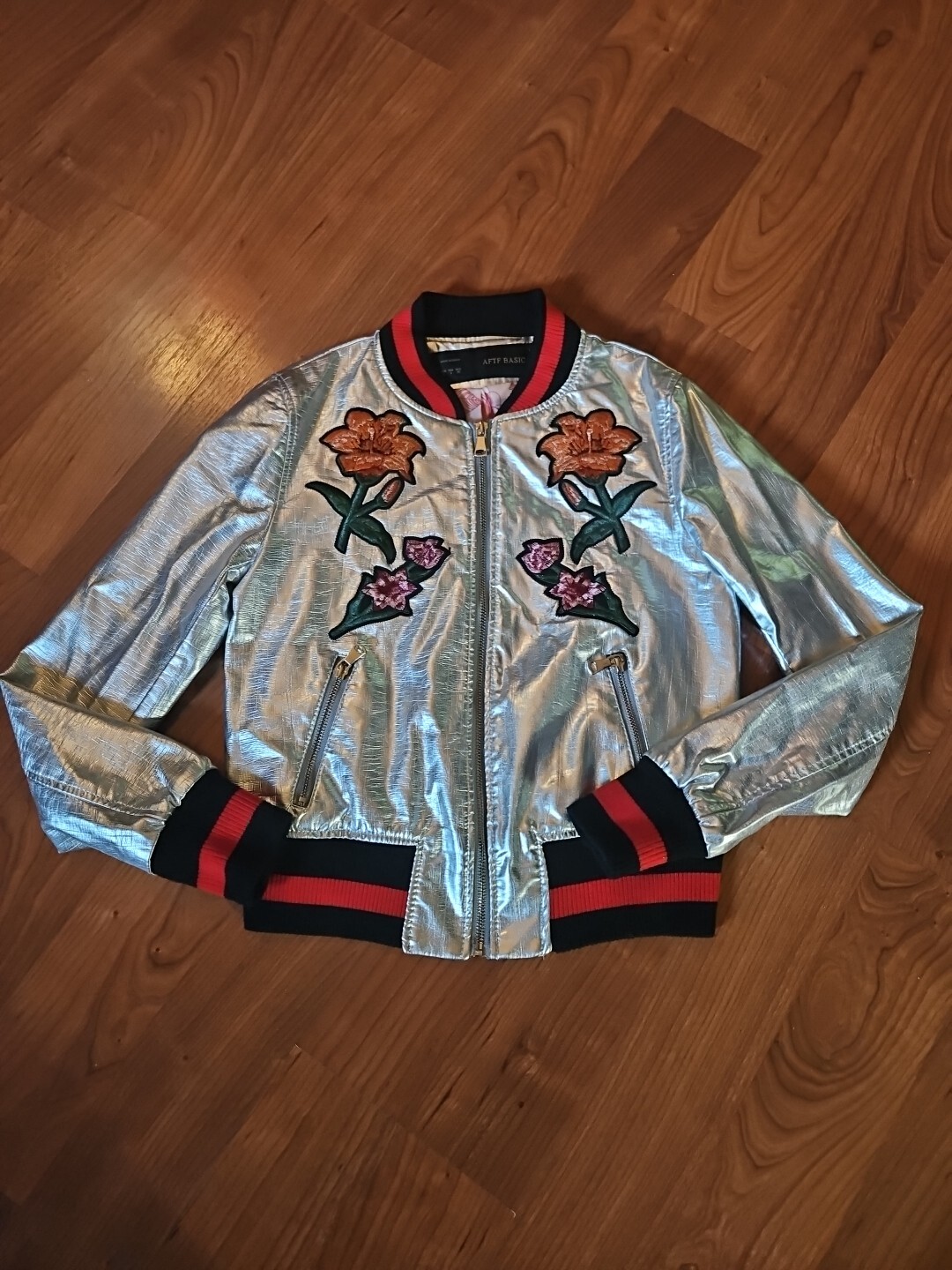 Size Small Silver AFTF Basic Bomber Jacket With E… - image 4