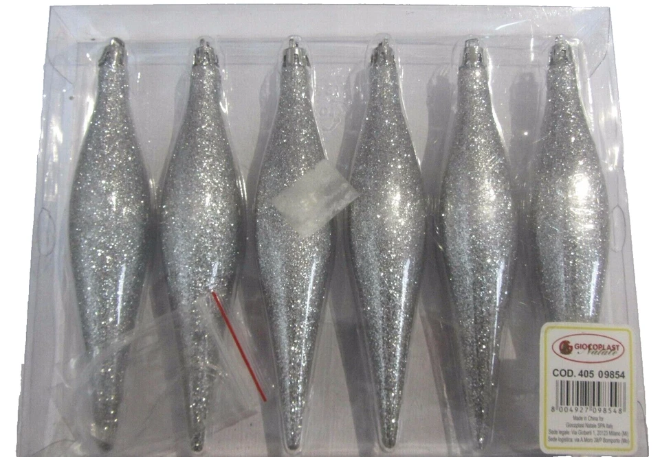 Ghiaccioli natalizi palline albero di Natale 6 decorazioni feste argento glitter - Immagine 3 di 4