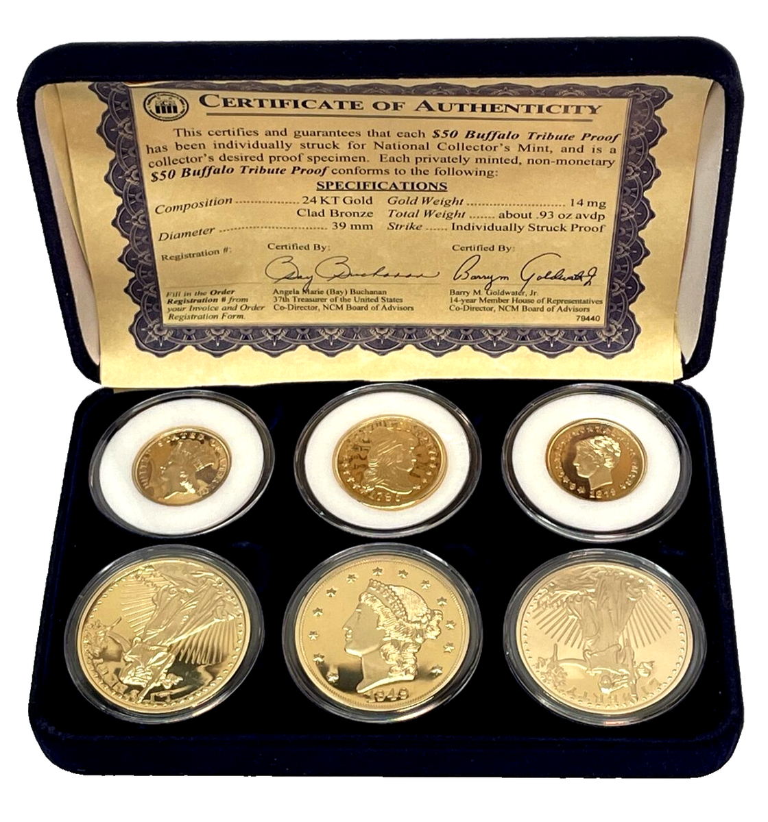NATIONAL COLLECTOR'S MINT 24K GOLD PLATED 6 coin TRIBUTE