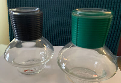 Vintage 2 PC Mc Kee Glasbake Hottle Bottle Carafe Turquoise Aqua Mcm NO LID
