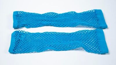 LEG AVENUE WOMENS TRIANGLE NET FINGERLESS ELBOW GLOVES BRIGHT BLUE COSTUME PROPS