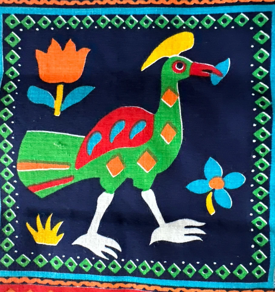 Tecido de colagem de algodão antigo W45”xL2,4 jardas barco pavões patos vacas peixe geométrico - Imagem 4 de 4