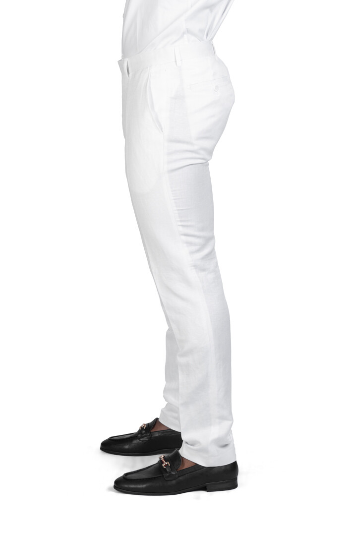 Slim Fit Mens Dress Pants Solid White Linen Flat Front Fitted Slacks AZAR  MAN | eBay