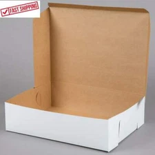 50 Pack 19'' x 14'' x 5'' White Paperboard Half Sheet Pastry Cake Bakery Box