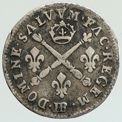 1703 FRANCE King LOUIS XIV FLEUR DE LIS Old Silver French 1/16 Ecu