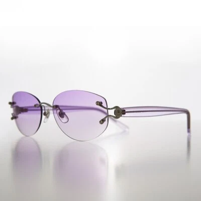 Occhiali Da Sole Vintage A Lenti Ovali Viola Senza Montatura Con Strass - RUBINO - Bild 1 von 3