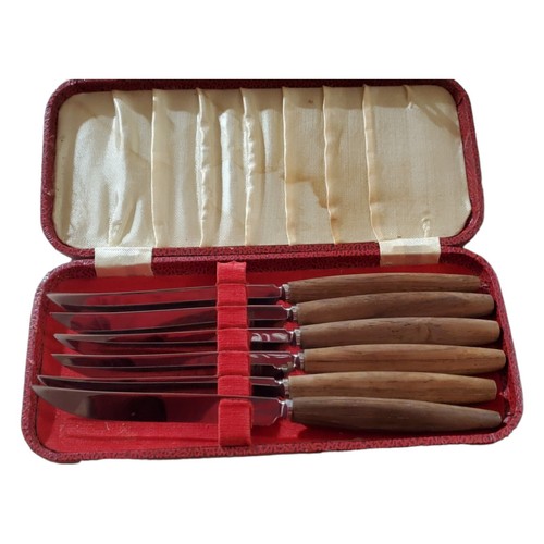 Cutlass Leppington Sheffield England Stainless Knife Set Wood Handle w/ Case - Picture 11 of 24