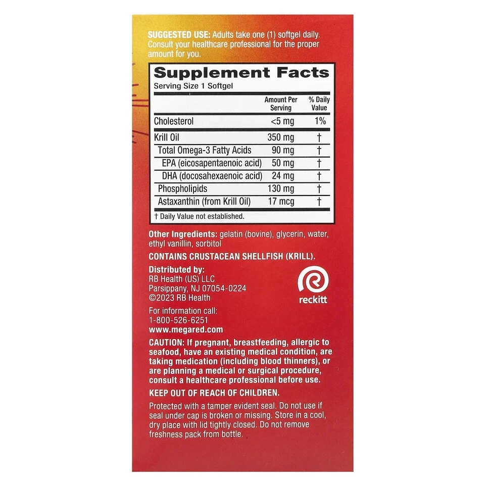 MegaRed - Aceite de krill Omega-3 350 mg cápsulas blandas (130 unidades en una botella) Foto 3 de 3