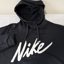 Nike Black Cowl Neck Hoodie Women s Size M Drawstrings Big Spell Out