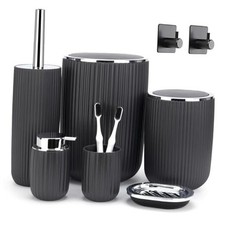 Bathroom Accessories Set Complete: 8pc Bathroom Accessory Set with Dark Gray