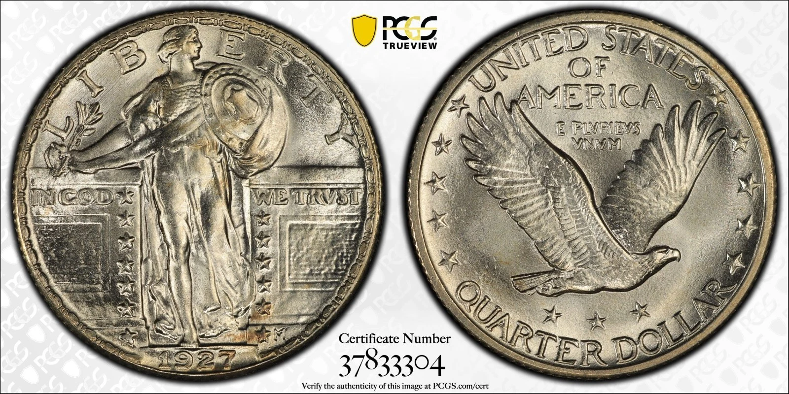 1927 P PCGS MS66+FH Full Head Standing Liberty Quarter