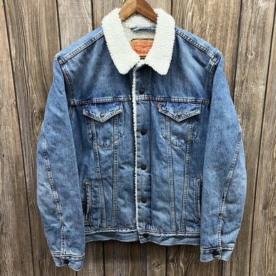 Levis Type III Sherpa Lined Insulated Denim Trucker Jacket Coat Blue Mens Large