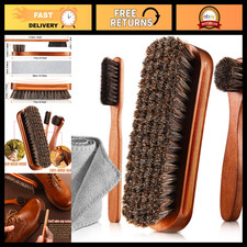 4 Pcs Horsehair Shoe Brush Kit - Polish Dauber Applicators Microfiber Cloth fo
