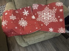 Set Of 2 Christmas Pillow Covers Featuring White Snowflakes On Red Background