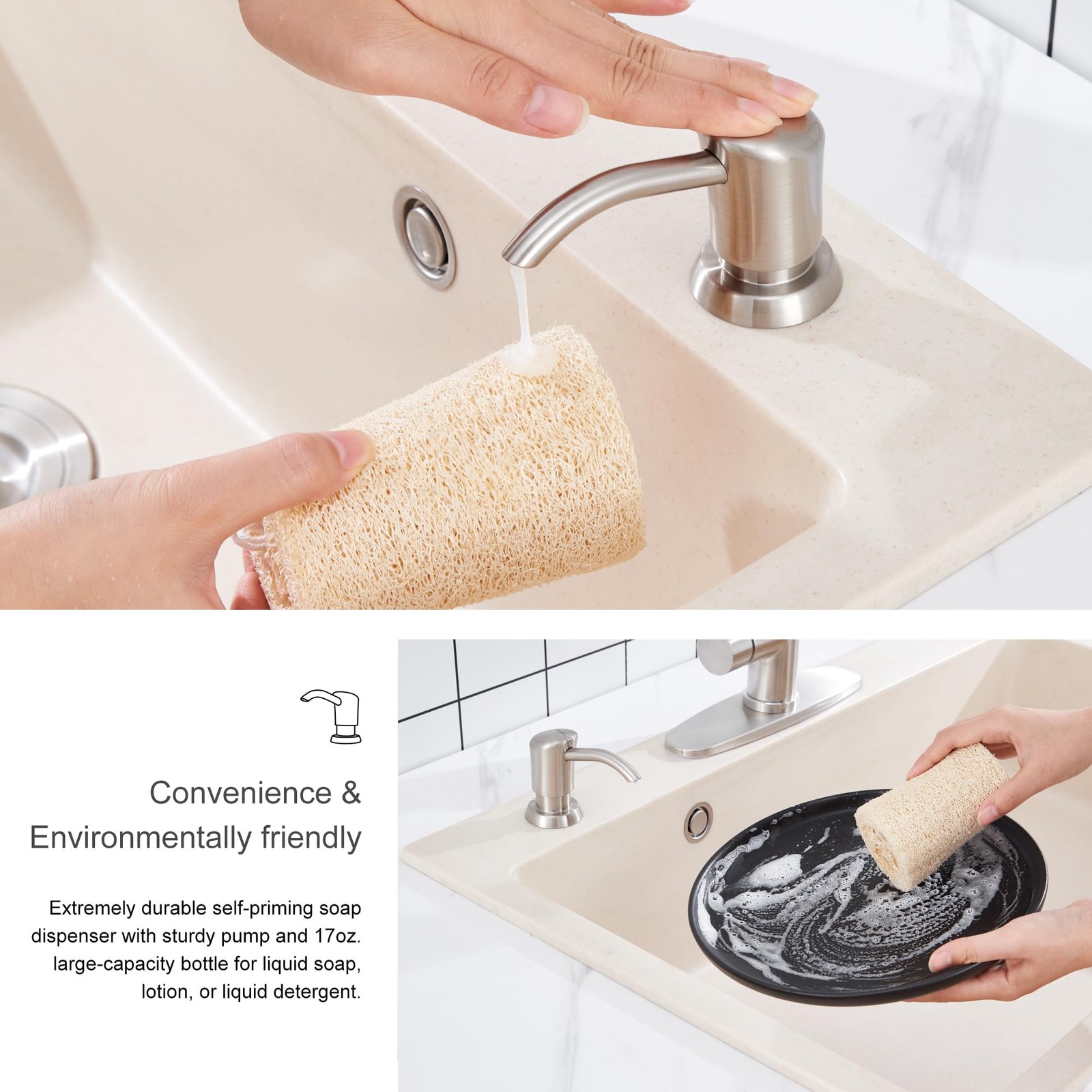 Built in Sink Soap Dispenser or Lotion Dispenser for Kitchen Sink, Brushed Ni...