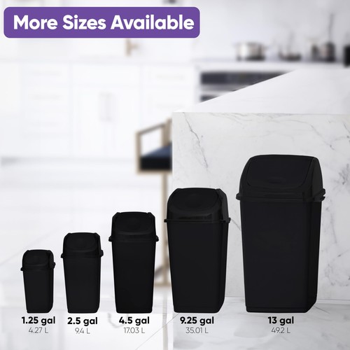 Kitchen Trash Can with Swing Top Lid 9 Gallon Slim Waste Bin 37 Qt Sturdy Pla... - Picture 6 of 6
