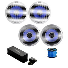 4x Kicker 6.5" Marine LED Speaker, White and Silver Grille, Remote,Wire