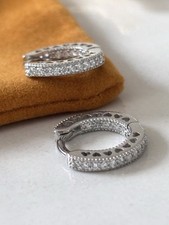 Sterling Silver Sparkly Cz Crystal Pave Huggie Hoop Earrings 925