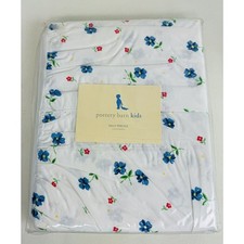 Pottery Barn Kids Sally Percale Crib Bed Skirt Floral Blue Baby Nursery New