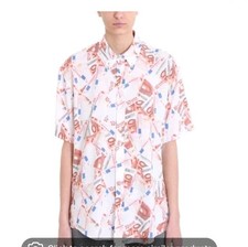 Balenciaga 2018 Euro 10 Graphic Print Button Shirt Men Size 38 Viscose AUTHENTIC