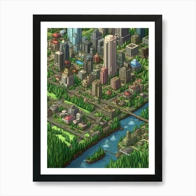 Bellevue Washington Pixel Art 14 Ar gerahmtes Wandbild Poster Leinwanddruck Bild
