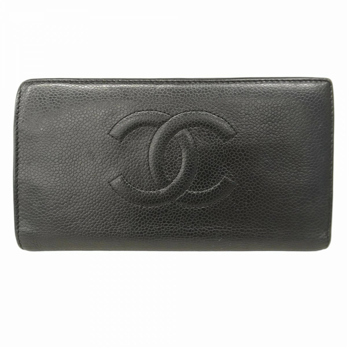 CHANEL Caviar Long Wallet Black with Silver Hardware Pre-Owned 5gc3608h