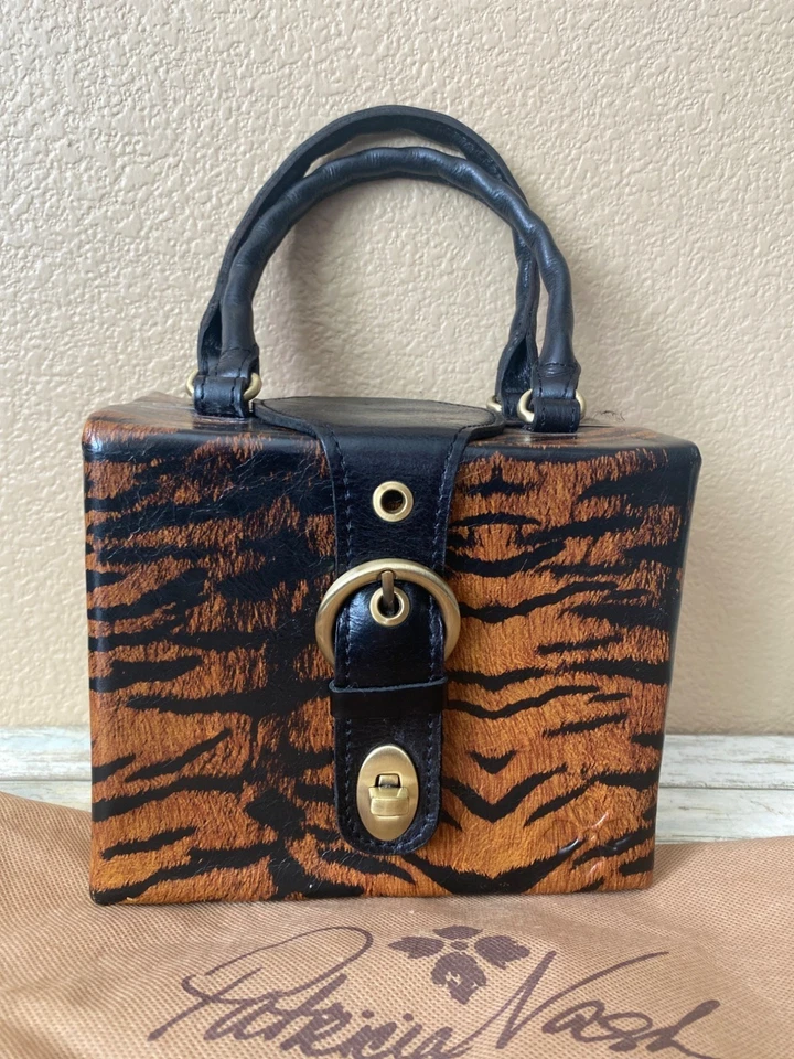 Patricia Nash Avadi Box Bag Satchel Tiger Print Leather Crossbody Top Handle - Image 2 of 4