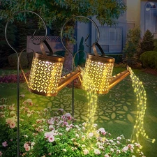 2 Pack Watering Can with Lights,Solar Lanterns Outdoor Hanging Waterproof Gar...